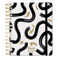 Határidőnapló PLANALL Midi B/6 heti spirálos keményfedelű gumis Black on white 2026.