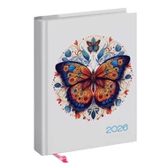 Határidőnapló REALSYSTEM Librobello "Hölgyeknek" B/6 napi fehér lapos 3D lakk Lepke 2026.