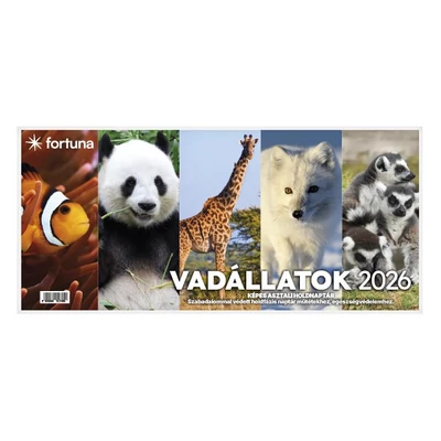 Asztali naptár képes FORTUNA álló fehér lapos holdfázissal Állatok 2026.