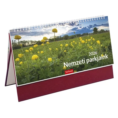 Asztali naptár képes TOPTIMER T054 álló fehér lapos Nemzeti park bordó 2026.