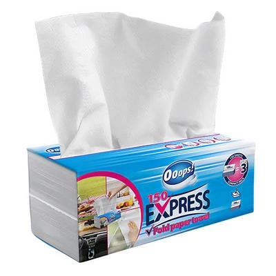 Kéztörlő hajtogatott V OOOPS! Express 2 rétegű fehér 25x21 cm 150 lap doboz 12 doboz/karton