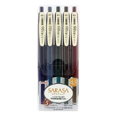 Zseléstoll készlet ZEBRA Sarasa Clip Vintage nyomógombos 0,5 mm 5 darabos alap színek